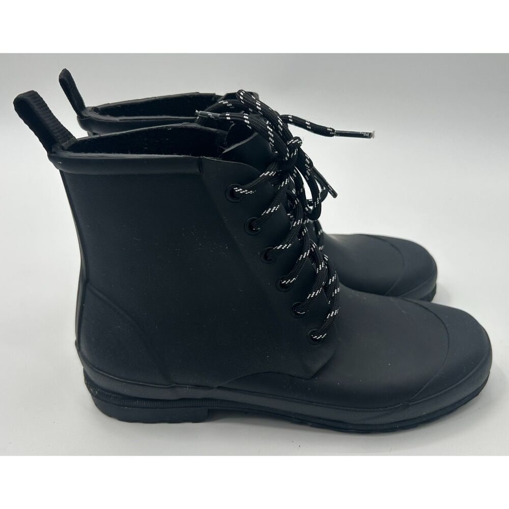 Madewell The Lace-Up Lugsole Rain Boot Black Rubber Rainboots 7